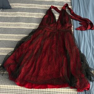 Elegant Red and Black Halter Dress